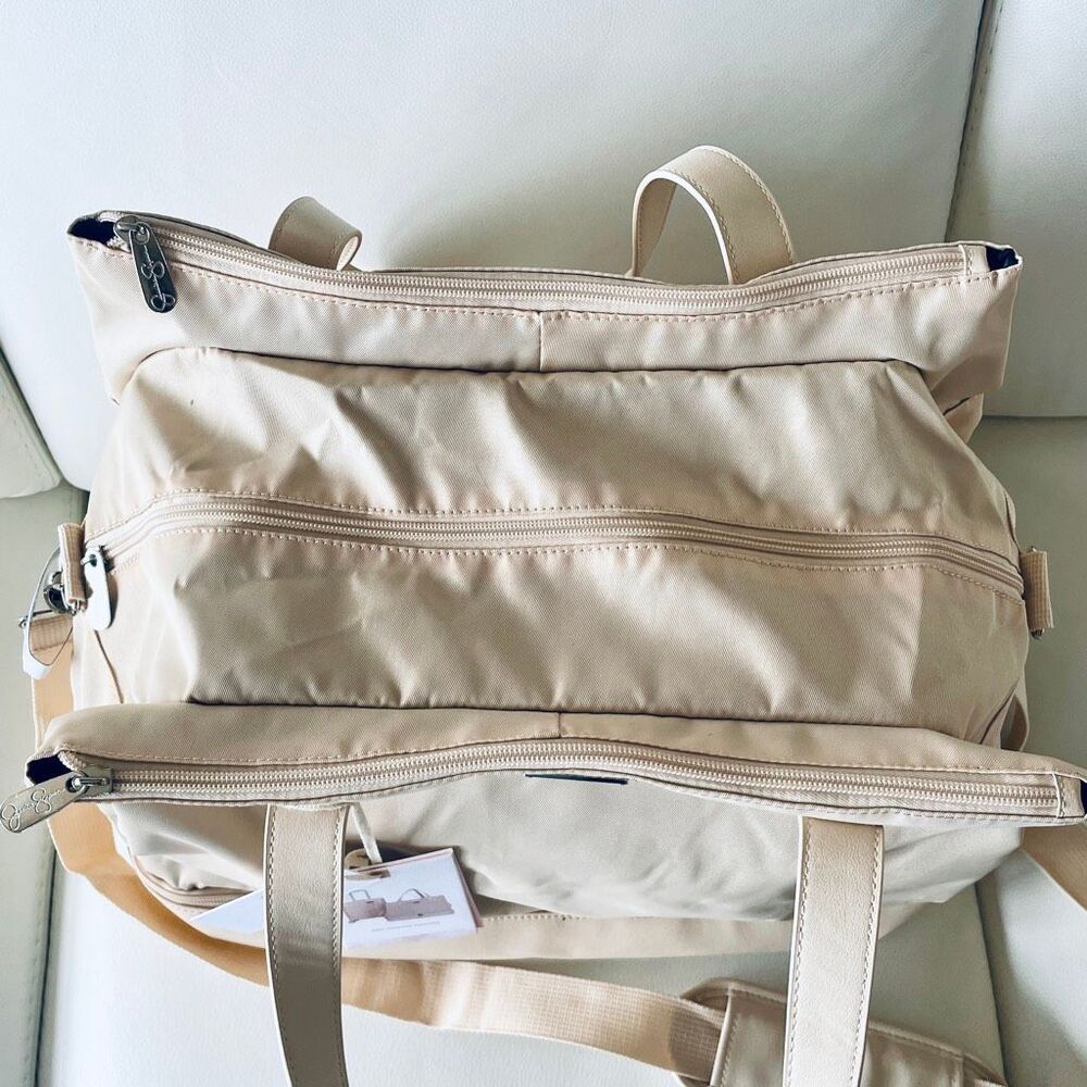 NWT Jessica Simpson cream Nylon Pu Leather Multi Pockets Weekender Duffle Bag - Picture 8 of 16